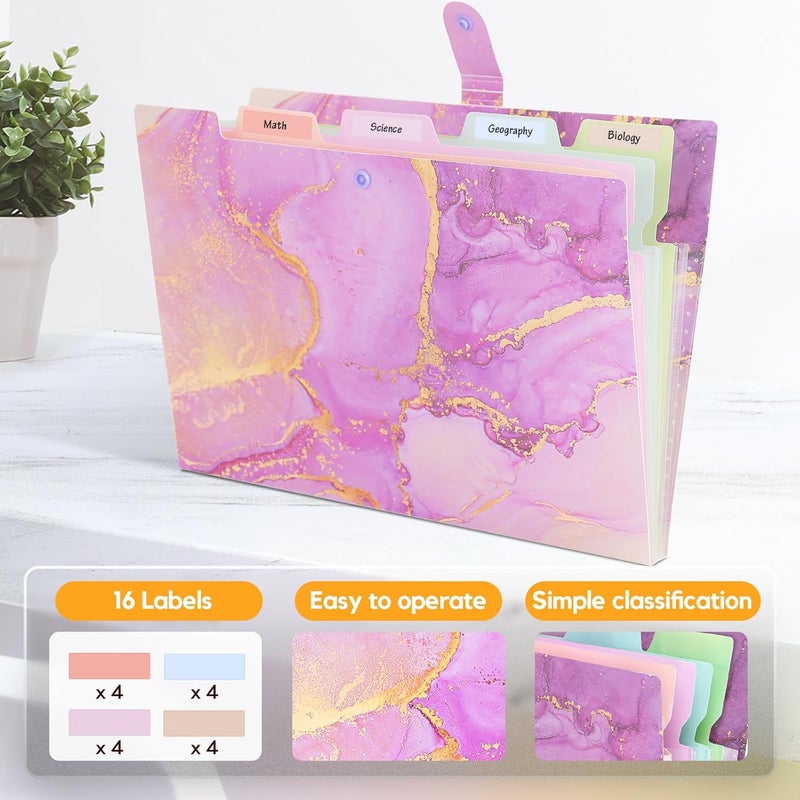 Rihan Expanding File Folder,Folders for Important Documents Organizer,Accordion File Organizer,Aesthetic Folders for School Students,5 Pockets File Folder for Home Bills,Pack of 2(Pink+Purple) - Image 4